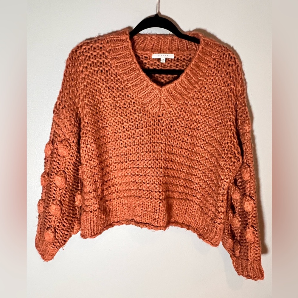 FAVLUX Rust Bubble Sleeve V Neck Sweater Sz M